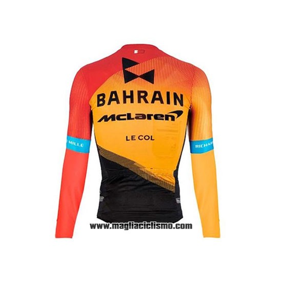 2020 Abbigliamento Ciclismo Bahrain McLaren Arancione Nero Manica Lunga e Salopette